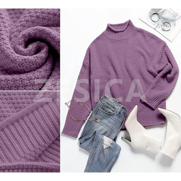 ZESICA Women's Turtleneck Batwing Oversized Chunky Knitted Pullover Sweater SZ S - Picture 9 of 11